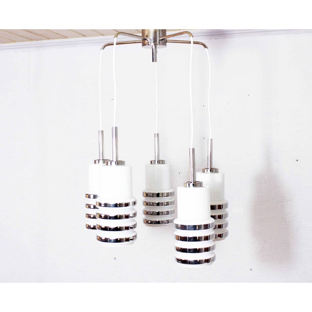Suspension Light in Chromed Metal and Opaline Glass, 1970s For Sale - Image 10 of 12