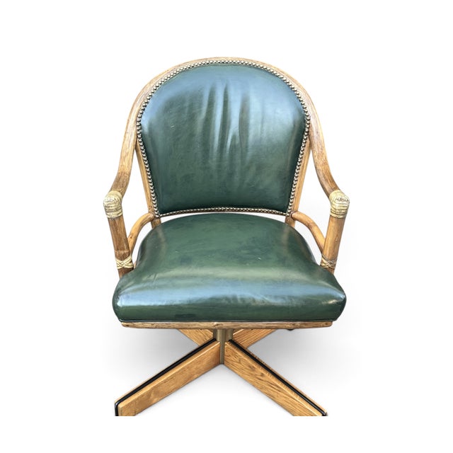 1960s Vintage McGuire Louis XVI Swivel-Tilt Desk Chair in Green Leather For Sale - Image 5 of 18