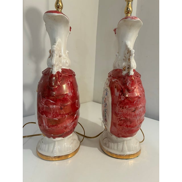 White Vintage French Hand Painted Floral Table Lamps - A Pair For Sale - Image 8 of 12
