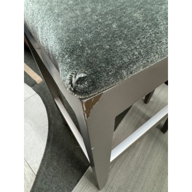 Dark Gray Custom Design Wood + Mohair Barstools, Set of Three For Sale - Image 8 of 12