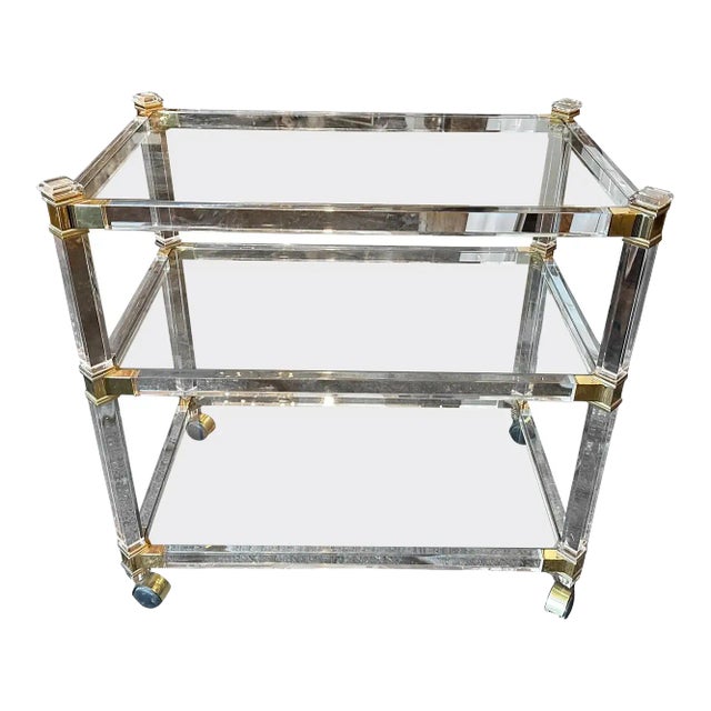 1980s Hollywood Regency Lucite and Brass Italian Bar Cart by Fratelli Orsenigo For Sale