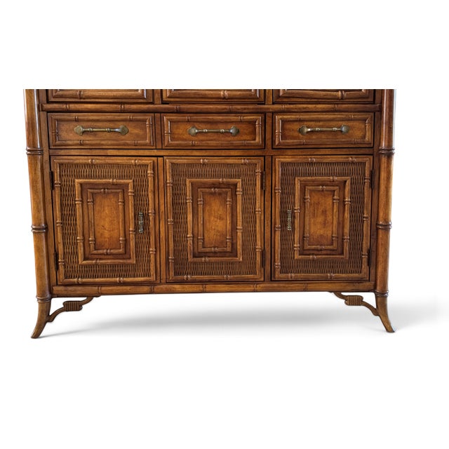Stanley Faux Bamboo & Rattan Lighted China Display Cabinet For Sale In Miami - Image 6 of 18