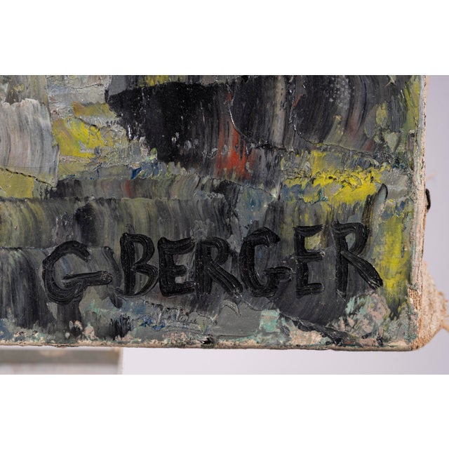 Signed "Berger" in the lower right corner. A powerful modernist seascape depicting sailing ships emerging through a...