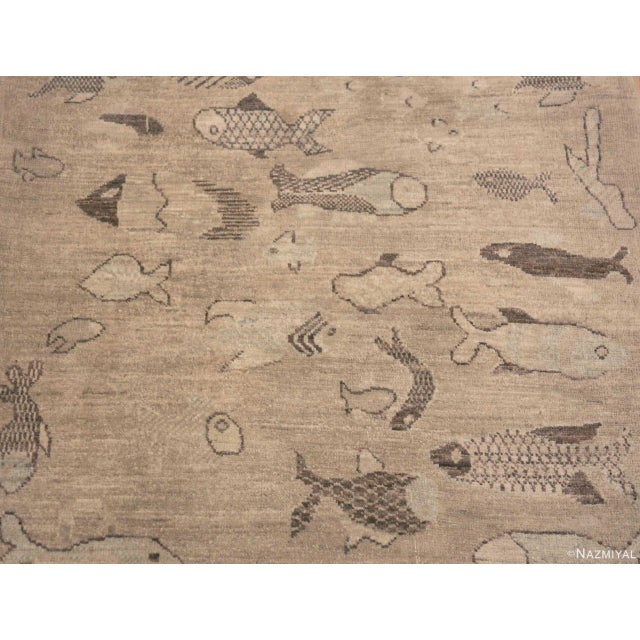 2020s Nazmiyal Collection Neutral Color Artistic Fish Design Modern Runner Rug For Sale - Image 5 of 7