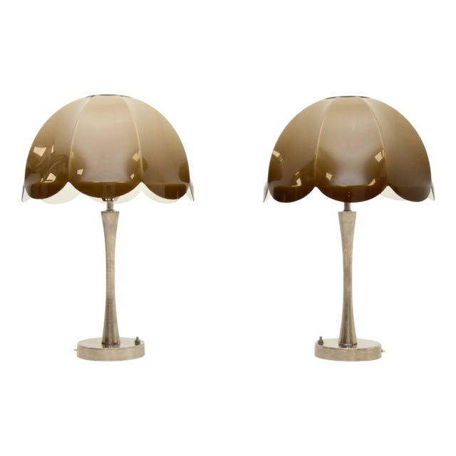 Vintage Chrome and Acrylic Table Lamps from Guzzini, 1970, Set of 2 For Sale