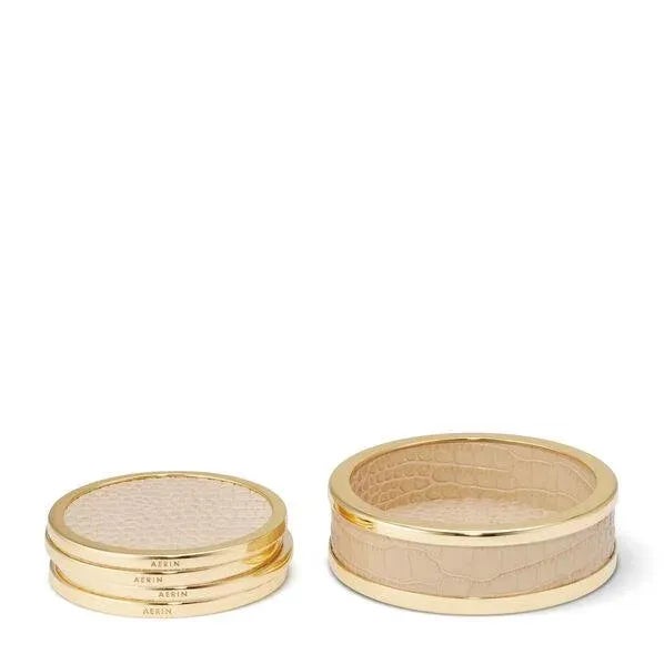 Contemporary AERIN Classic Faux Croc Leather Coasters, Fawn - Set of 4 For Sale - Image 3 of 3