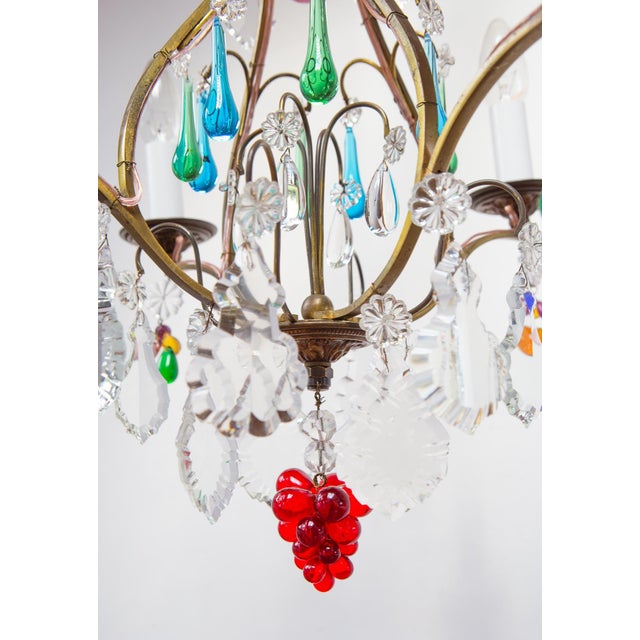 French Bronze Chandelier with Colored Crystals, 1950s For Sale - Image 9 of 12