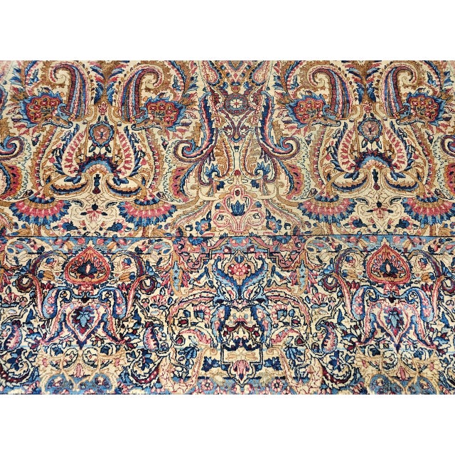 Antique Persian Kerman Lavar Rug, Hand-Knotted Wool, All-Over Floral Pattern, Ivory & Blue, 9x12 For Sale - Image 14 of 16