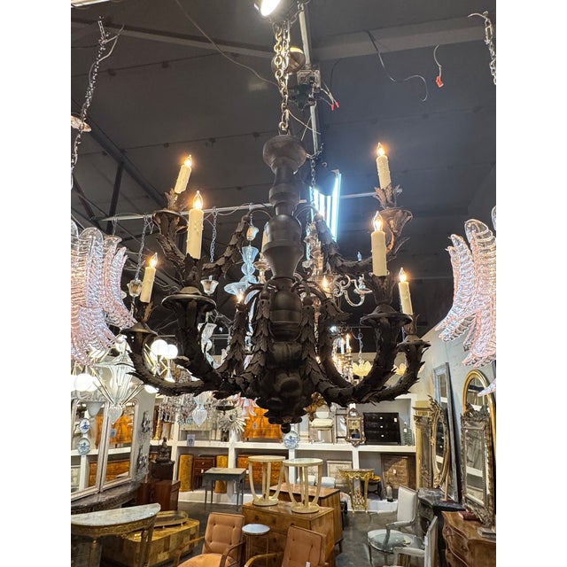 Black 19th Century Italian Carved Wood and Iron Chandelier For Sale - Image 8 of 13