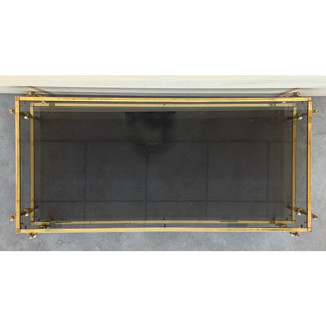 Mid-Century Modern Mid-Century Modern Two-Tier Brass With Fumé Glass Rectangular Side Table For Sale - Image 3 of 9