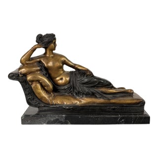 Neoclassical Bronze “Paulina on Chaise Lounge” – 19” Long For Sale