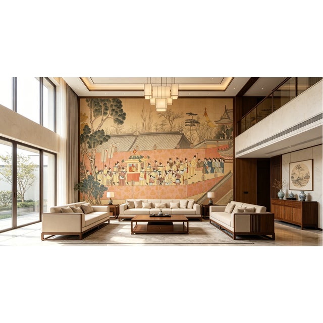Chinese 36" * H100"/Panel* 5ps, Chinese Traditional Gongbi Painting Wallpaper, Dream of the Red Chamber Wallpaper, 5 Panels For Sale - Image 3 of 8