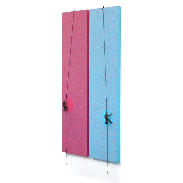 Contemporary Pink and Blue Dots II - Original Contemporary Geometric Abstract Painting on Wood by Jamie Burmeister For Sale - Image 3 of 11