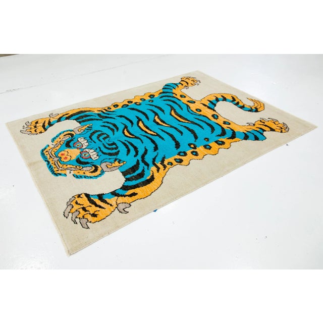 Modern Modern Pictorial Hand-Knotted Wool Rug in Beige For Sale - Image 3 of 10