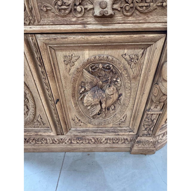 A Masterpiece French 19th Century Louis XIII Bleached Solid Oak Hunting Buffet or Bookcase For Sale - Image 9 of 18