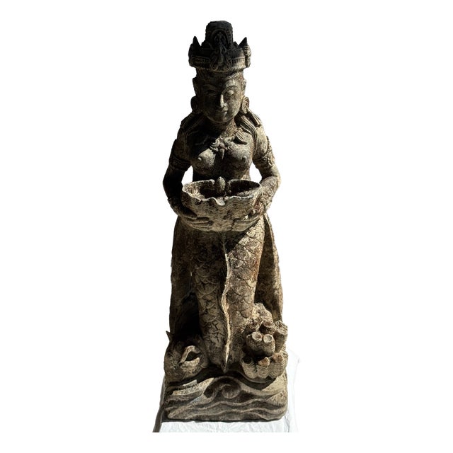 Unknown, Indonesian Shell Goddess Sculpture in Volcanic Limestone, 1980s, Stone For Sale