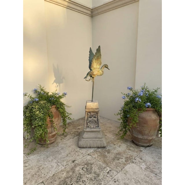 Bronze-Finished Cast Iron Flying Duck Statue on Cast Stone Pedestal For Sale - Image 11 of 12