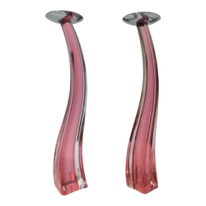 1980s Pink Murano Glass Candlesticks by Giuliano Tosi, a Pair