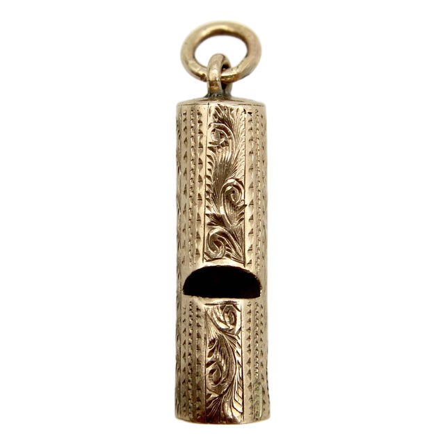 Late 19th Century Victorian 9k Gold Hand-Engraved Whistle For Sale