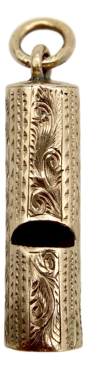 Late 19th Century Victorian 9k Gold Hand-Engraved Whistle