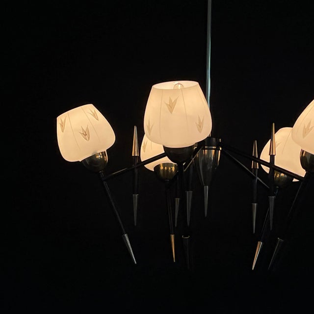 Metal Mid-Century Sputnik Ceiling Lamp in the style of Maison Lunel, 1950s For Sale - Image 7 of 12