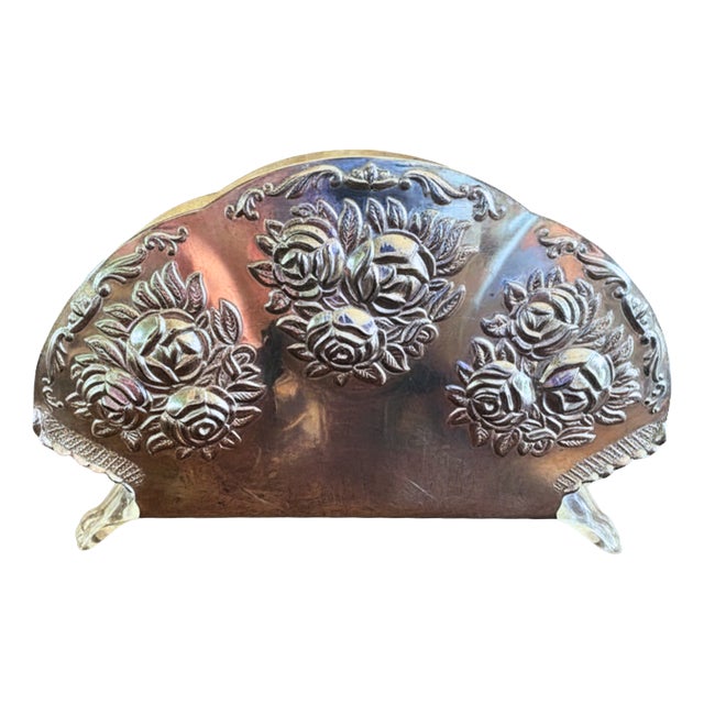 Silver-Plated Napkin Holder with Floral Repoussé Décor from BMF, Germany, 1970s For Sale