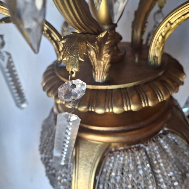 Monumental Hollywood Regency 43" French Style 17-Light Crystal Girandole Wall Sconces Gilt Brass a - Pair For Sale - Image 11 of 18