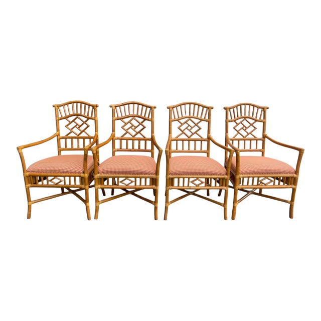 Lexington Fretwork Rattan Dining Chairs- Set of 4 | Palm Beach Regency For Sale