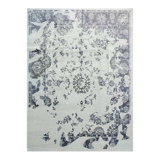9x12 Ivory Hand-Knotted Wool Faded Floral Frame Classic Traditional Carpet Rug For Sale