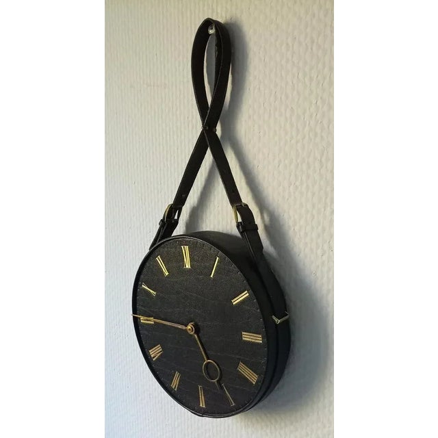 1950s Mid-Century Leather Wall Clock For Sale - Image 5 of 9