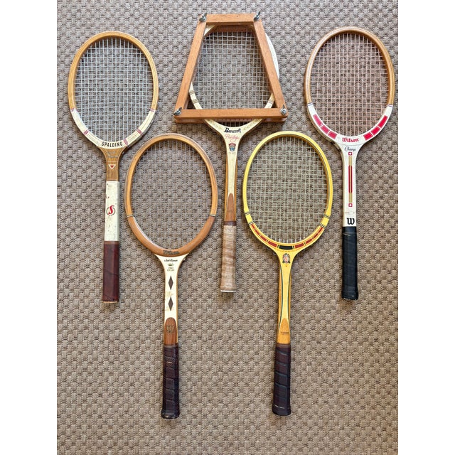 Mid 20th Century Vintage Wooden Tennis Rackets - Set of 5 For Sale - Image 5 of 6