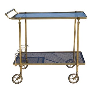 Maison Jansen Italian Brass Bar Cart For Sale