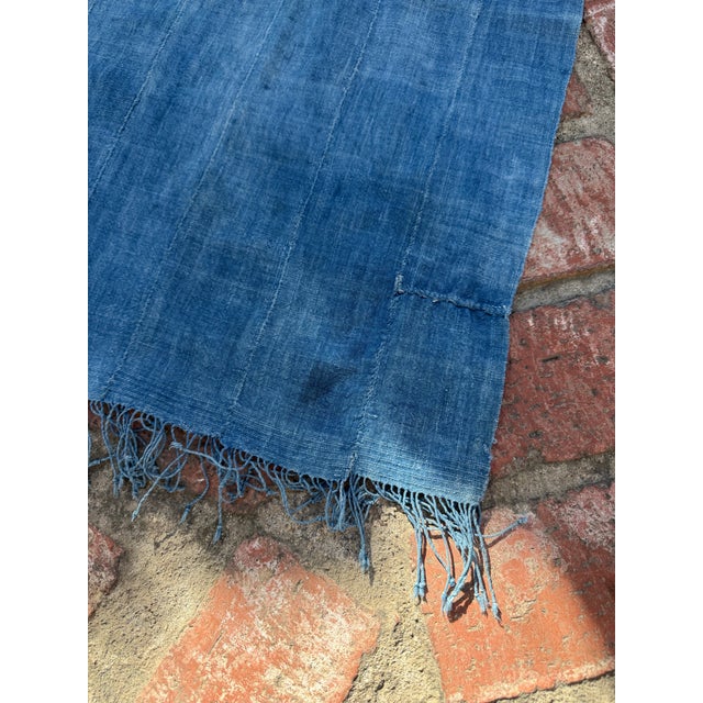 Vintage African Faded Indigo Denim Mossi Mudcloth 67” L X 37” W | No. 99 For Sale - Image 4 of 9