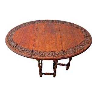 Antique Oval Gate Leg Kitchen Table Drop Side Leaf Carved Mahogany Barley Twist For Sale