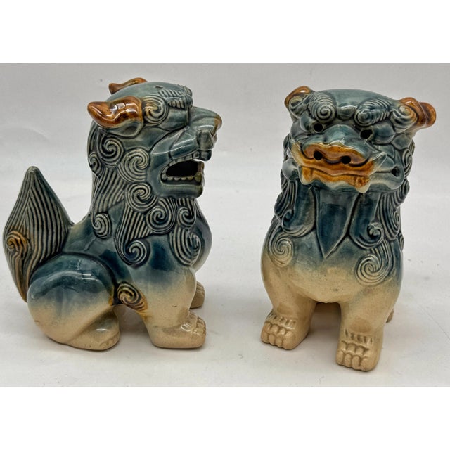 Japanese Pair of Mid-Century Ceramic Foo Dogs (Shishi / Guardian Lions) For Sale - Image 3 of 9
