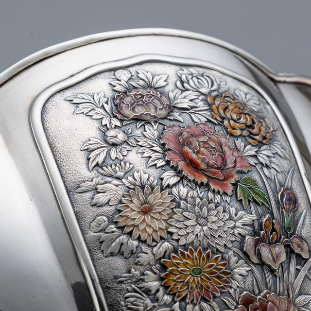 Antique Japanese Meiji Silver and Enamel Bowl, 1900s For Sale - Image 16 of 18