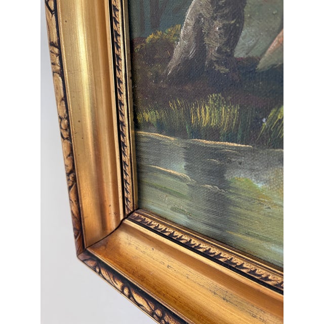 Textile Vintage Original Landscape Oil Painting, Signed River Art For Sale - Image 7 of 12