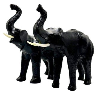 Vintage Leather Elephant Sculpture Figure, 1960s, Set of 2 For Sale