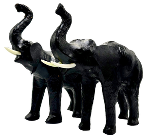Vintage Leather Elephant Sculpture Figure, 1960s, Set of 2