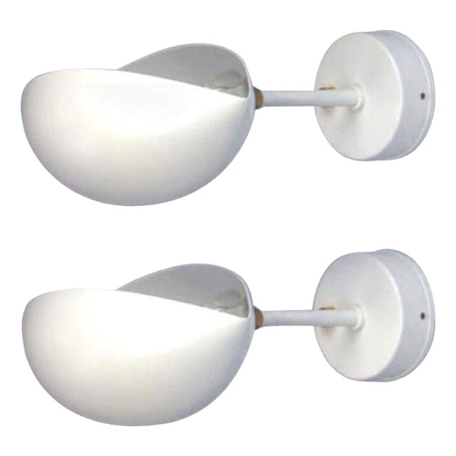 Mid-Century Modern White Eye Sconces by Serge Mouille, Set of 2 For Sale