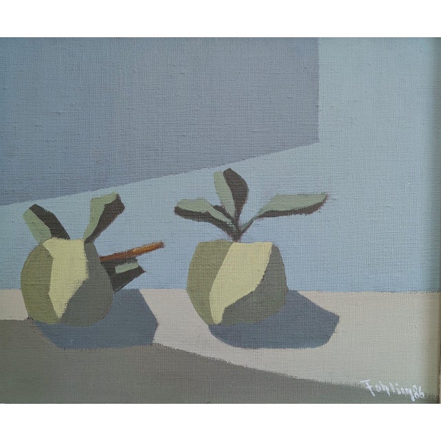 1986 Modernist 'Stylised Fruit' Original Vintage Geometric Still Life Oil Painting, Framed For Sale - Image 9 of 10