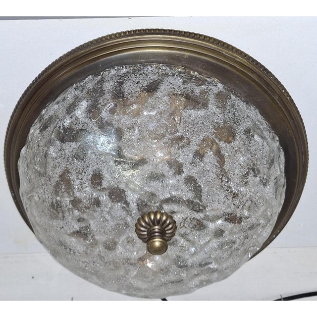 Vintage Ceiling Lamp with Brass Frame and Ice Glass Lampshade, 1970s, in Very Good conditions. Designed 1970 to 1979 Up to...