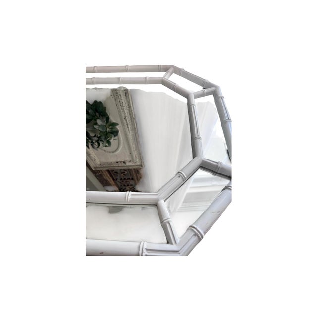 Mid Century White Faux Bamboo Octagonal Mirror Palm Beach Style For Sale In Miami - Image 6 of 6