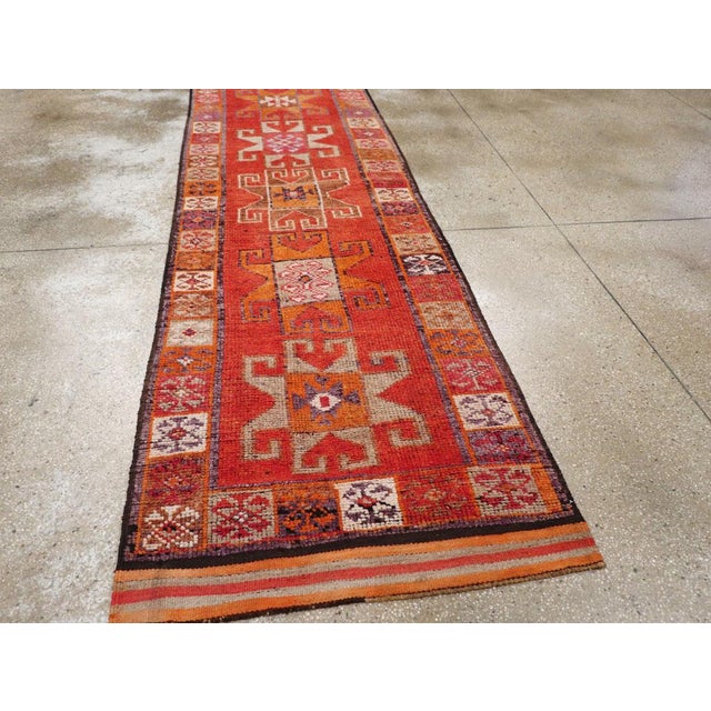 Burnt Orange Galerie Shabab Collection Mid-20th Century Turkish Anatolian Tribal Runner For Sale - Image 8 of 10