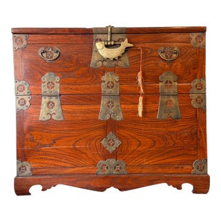Antique Korean Wedding Chest With Fish Lock For Sale