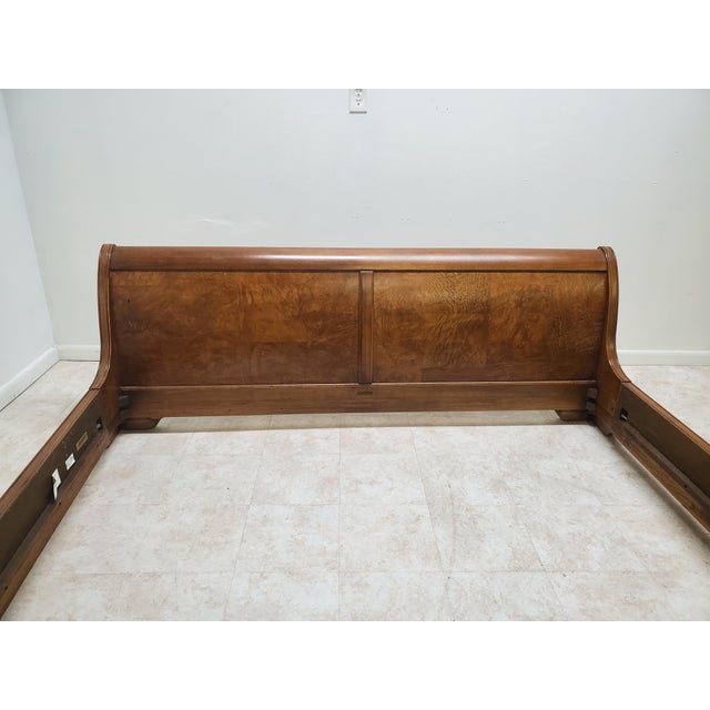 1990s Vintage Thomasville Elysee Sleigh Bed King Size French Carved Butlwood Bed Headboard