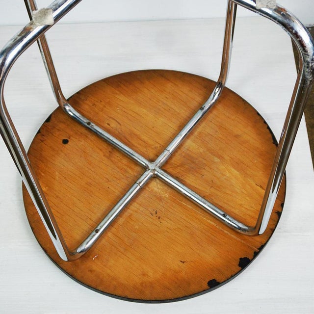 Wood Circular Black Oak and Tubular Steel Bauhaus Coffee Table by Marcel Breuer, 1930s For Sale - Image 7 of 8