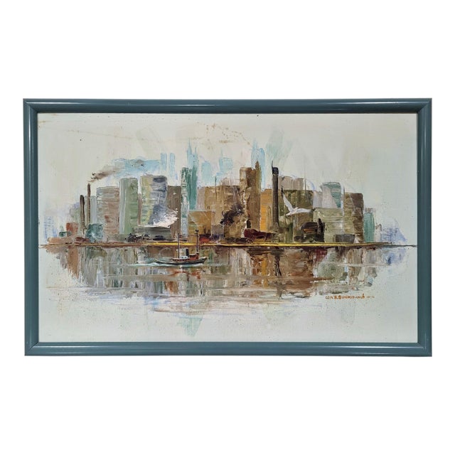 Vintage 20th C Framed Chicago Cityscape Impressionistic Oil Painting by Sheridan For Sale