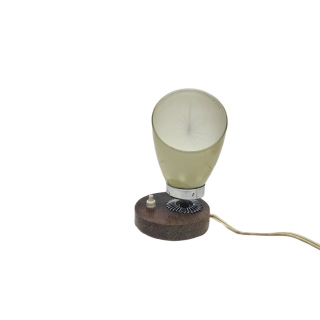 Purple Art Deco Bedside Lamp in Glass, Metal, and Wood, Belgium, 1950s For Sale - Image 8 of 10