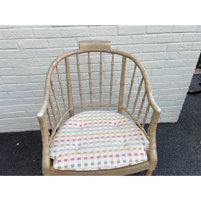 Pair of Mid 20th Century Baker Furniture Vintage Regency Style Tan Color Faux Bamboo Cane Seat Tub Chairs For Sale In Washington DC - Image 6 of 11